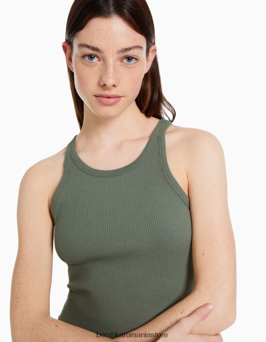 Bershka unisex maiou cu nervuri kaki Z86D3853 îmbrăcăminte