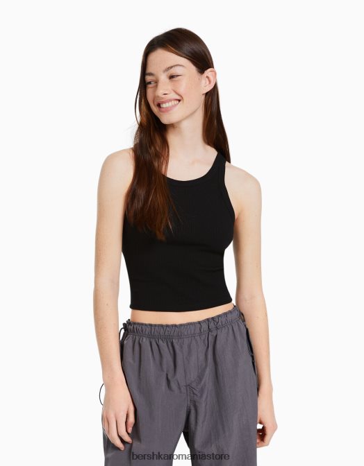 Bershka unisex maiou cu nervuri negru Z86D3854 îmbrăcăminte