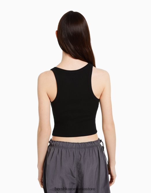 Bershka unisex maiou cu nervuri negru Z86D3854 îmbrăcăminte