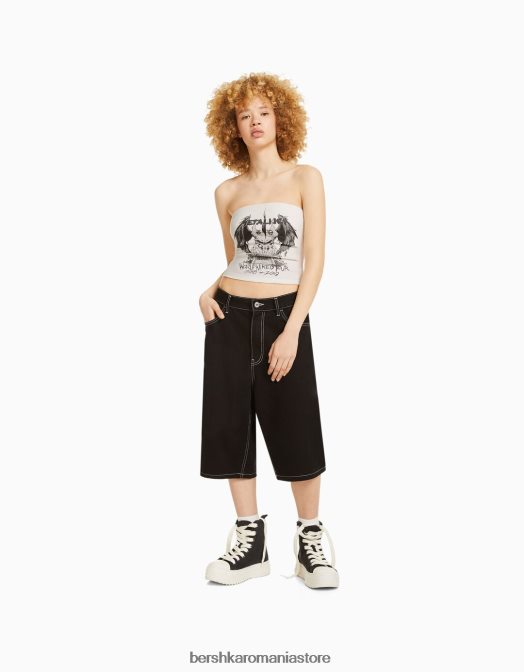 Bershka unisex top bandeau imprimeu metallica alb Z86D3696 îmbrăcăminte