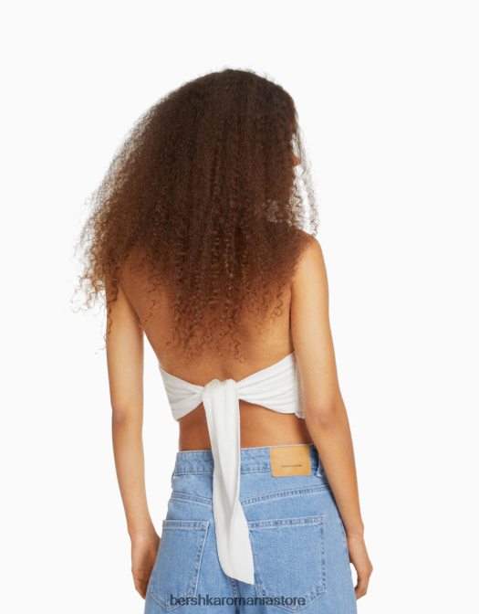 Bershka unisex top cu cap cu detaliu cravată și elastic încâlcit cremă Z86D3769 îmbrăcăminte