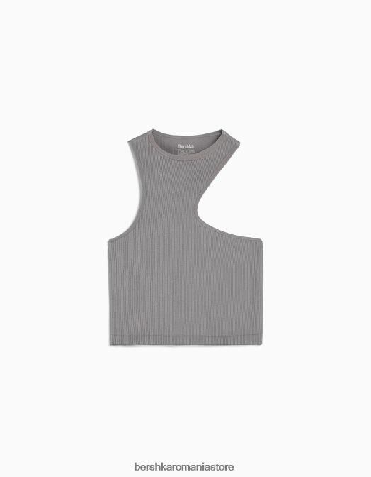 Bershka unisex top fără mâneci fără cusături asimetric gri Z86D3843 îmbrăcăminte