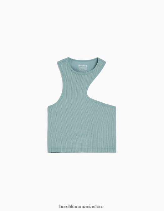 Bershka unisex top fără mâneci fără cusături asimetric verde Z86D3842 îmbrăcăminte