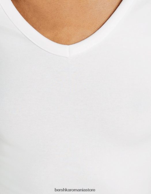 Bershka unisex tricou cu decolteu în V, cu mâneci raglan scurte alb Z86D3812 îmbrăcăminte