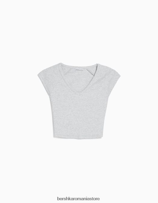 Bershka unisex tricou cu decolteu în V, cu mâneci raglan scurte gri Z86D3813 îmbrăcăminte