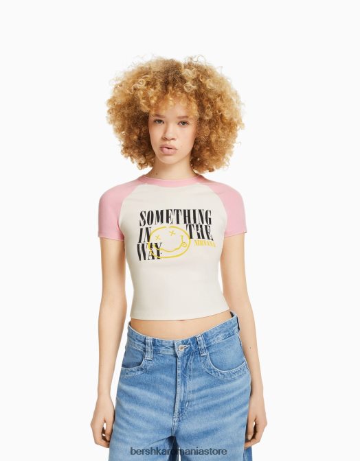 Bershka unisex tricou cu imprimeu nirvana cu maneci scurte raglan roz Z86D3734 îmbrăcăminte