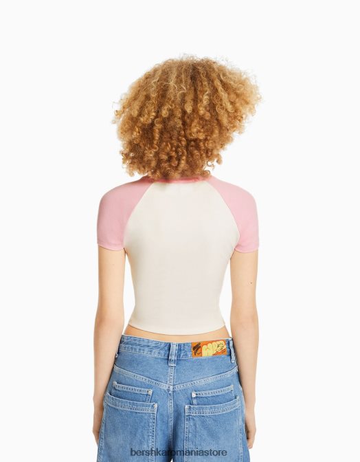 Bershka unisex tricou cu imprimeu nirvana cu maneci scurte raglan roz Z86D3734 îmbrăcăminte