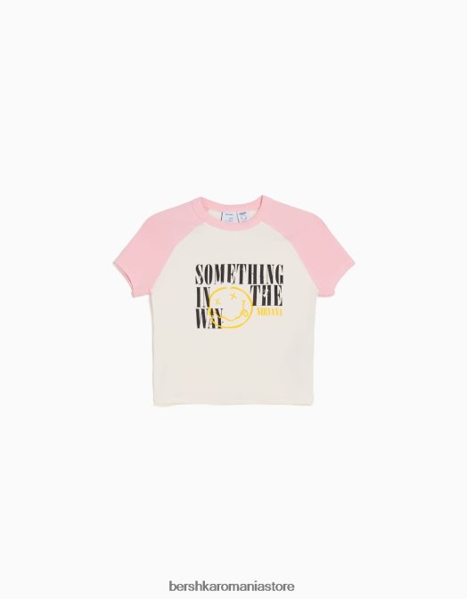 Bershka unisex tricou cu imprimeu nirvana cu maneci scurte raglan roz Z86D3734 îmbrăcăminte