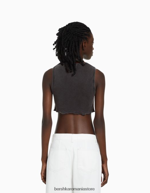 Bershka unisex tricou cu imprimeu nirvana fără mâneci gri inchis Z86D3693 îmbrăcăminte