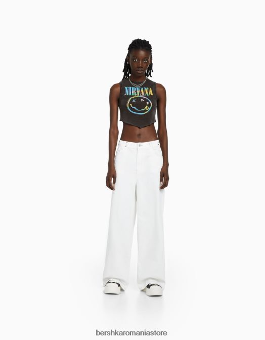 Bershka unisex tricou cu imprimeu nirvana fără mâneci gri inchis Z86D3693 îmbrăcăminte