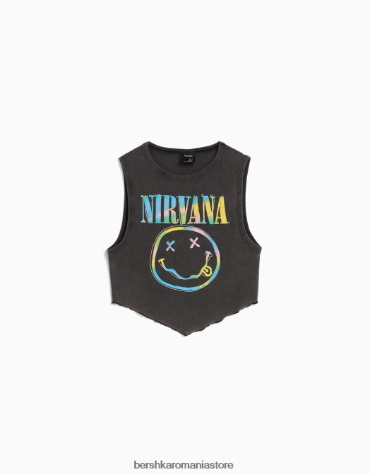 Bershka unisex tricou cu imprimeu nirvana fără mâneci gri inchis Z86D3693 îmbrăcăminte
