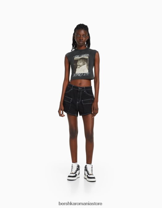 Bershka unisex tricou cu imprimeu tăiat fără mâneci tupac gri Z86D3694 îmbrăcăminte