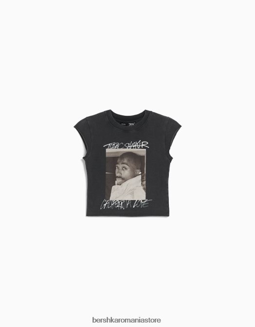 Bershka unisex tricou cu imprimeu tăiat fără mâneci tupac gri Z86D3694 îmbrăcăminte