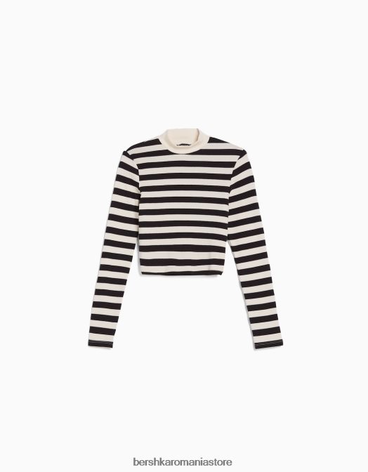 Bershka unisex tricou cu mânecă lungă cu gât înalt alb negru Z86D3820 îmbrăcăminte