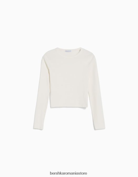Bershka unisex tricou cu mânecă lungă cu nervuri alb Z86D3803 îmbrăcăminte