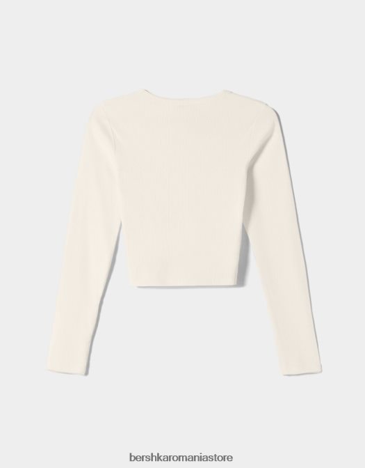 Bershka unisex tricou cu mânecă lungă cu nervuri alb Z86D3803 îmbrăcăminte