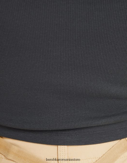 Bershka unisex tricou cu mânecă lungă cu nervuri gri inchis Z86D3806 îmbrăcăminte