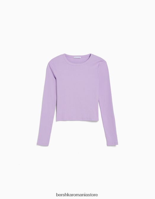 Bershka unisex tricou cu mânecă lungă cu nervuri violet Z86D3805 îmbrăcăminte
