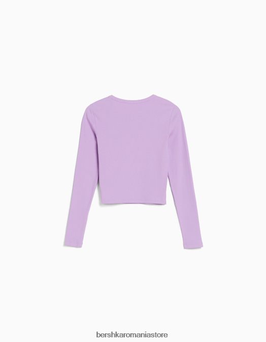 Bershka unisex tricou cu mânecă lungă cu nervuri violet Z86D3805 îmbrăcăminte