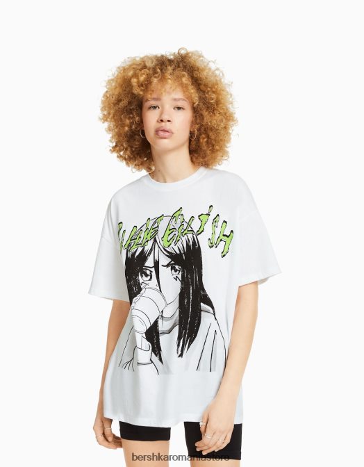 Bershka unisex tricou cu mânecă scurtă cu imprimeu Billie Eilish alb Z86D3765 îmbrăcăminte