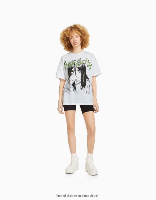 Bershka unisex tricou cu mânecă scurtă cu imprimeu Billie Eilish alb Z86D3765 îmbrăcăminte