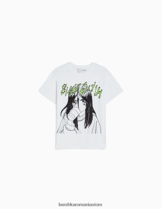 Bershka unisex tricou cu mânecă scurtă cu imprimeu Billie Eilish alb Z86D3765 îmbrăcăminte