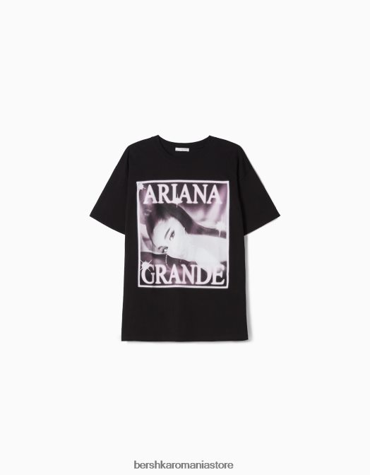 Bershka unisex tricou cu mânecă scurtă cu imprimeu ariana grande negru Z86D3705 îmbrăcăminte