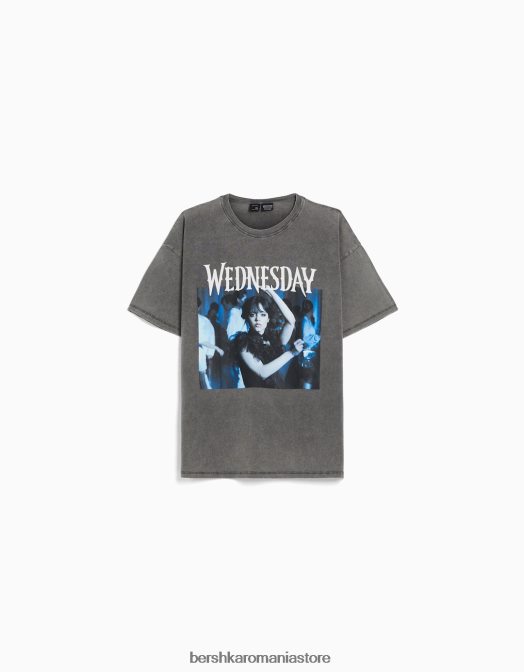 Bershka unisex tricou cu mânecă scurtă cu imprimeu de miercuri gri Z86D3702 îmbrăcăminte