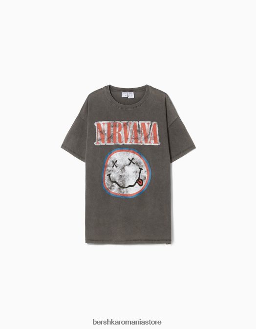 Bershka unisex tricou cu mânecă scurtă cu imprimeu nirvana gri Z86D3703 îmbrăcăminte