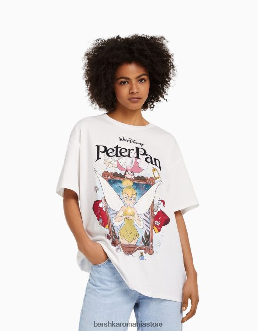 Bershka unisex tricou cu mânecă scurtă cu imprimeu peter pan alb Z86D3830 îmbrăcăminte