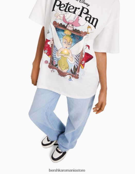 Bershka unisex tricou cu mânecă scurtă cu imprimeu peter pan alb Z86D3830 îmbrăcăminte