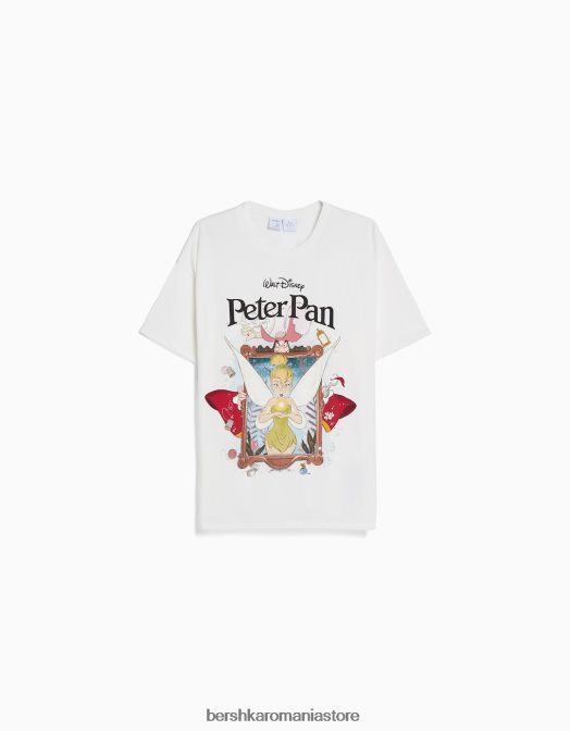 Bershka unisex tricou cu mânecă scurtă cu imprimeu peter pan alb Z86D3830 îmbrăcăminte