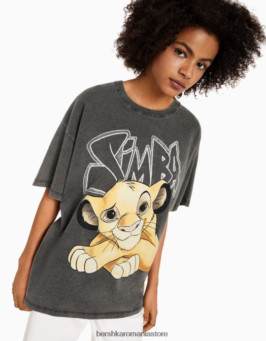 Bershka unisex tricou cu mânecă scurtă cu imprimeu simba gri Z86D3829 îmbrăcăminte