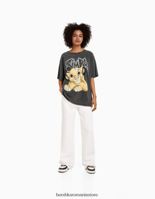 Bershka unisex tricou cu mânecă scurtă cu imprimeu simba gri Z86D3829 îmbrăcăminte