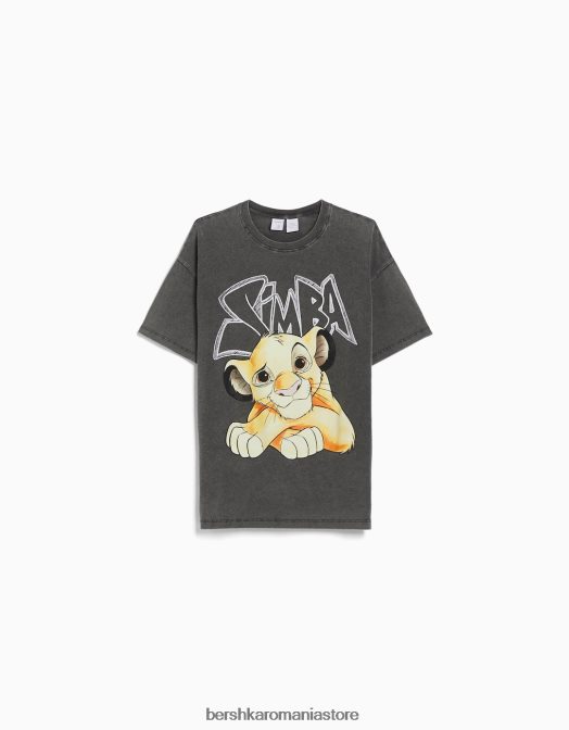 Bershka unisex tricou cu mânecă scurtă cu imprimeu simba gri Z86D3829 îmbrăcăminte
