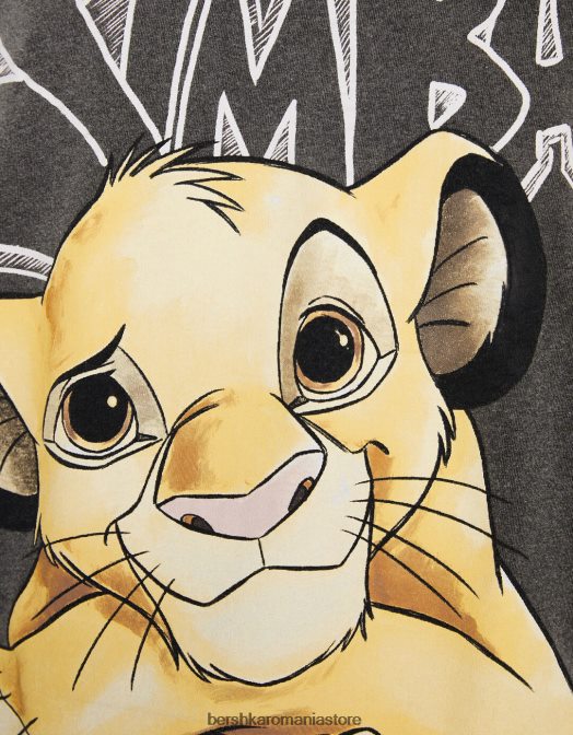 Bershka unisex tricou cu mânecă scurtă cu imprimeu simba gri Z86D3829 îmbrăcăminte