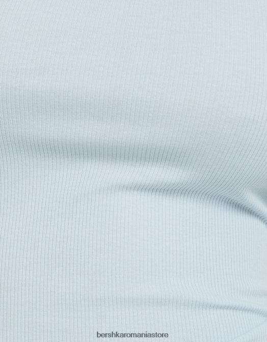 Bershka unisex tricou cu mânecă scurtă cu nervuri albastru deschis Z86D3716 îmbrăcăminte