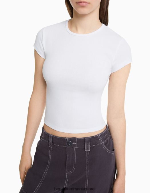 Bershka unisex tricou cu mânecă scurtă cu nervuri aproape alb Z86D3717 îmbrăcăminte