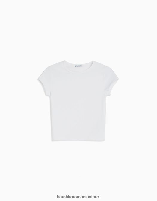 Bershka unisex tricou cu mânecă scurtă cu nervuri aproape alb Z86D3717 îmbrăcăminte