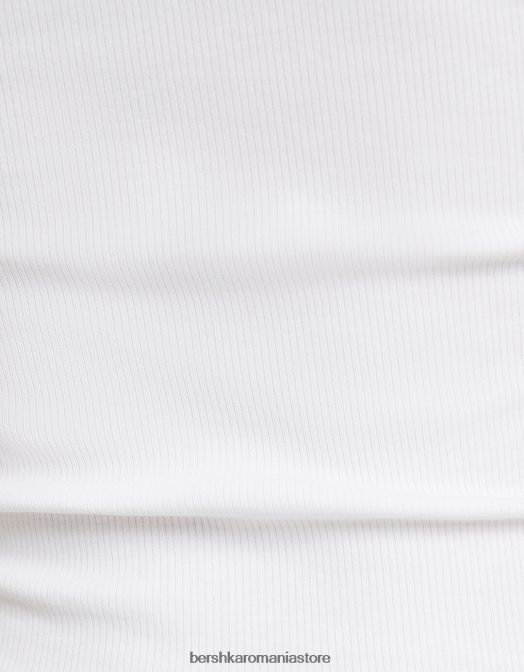 Bershka unisex tricou cu mânecă scurtă cu nervuri aproape alb Z86D3717 îmbrăcăminte