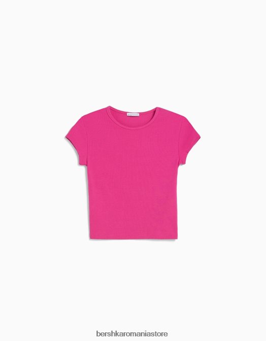 Bershka unisex tricou cu mânecă scurtă cu nervuri fucsie Z86D3748 îmbrăcăminte