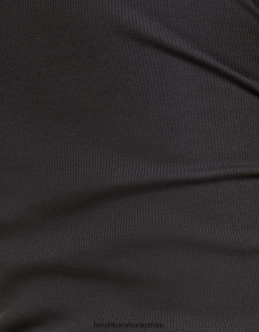 Bershka unisex tricou cu mânecă scurtă cu nervuri gri inchis Z86D3721 îmbrăcăminte