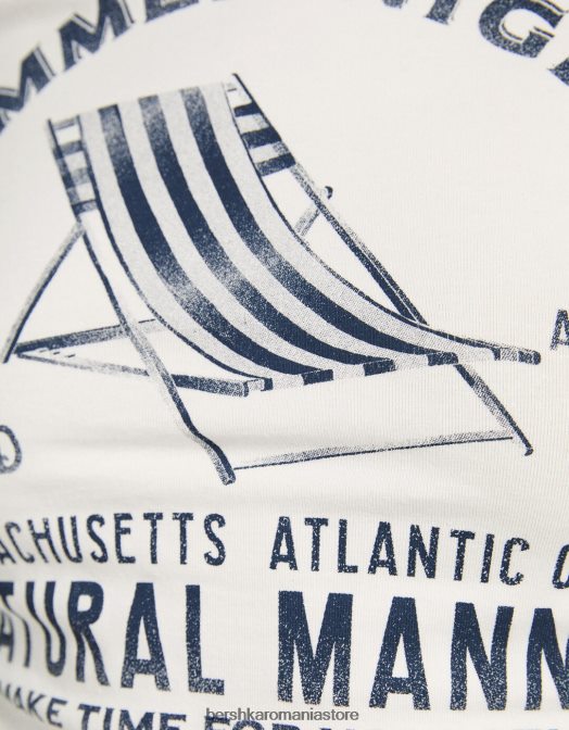 Bershka unisex tricou cu mânecă scurtă cu nervuri imprimat aproape alb Z86D3810 îmbrăcăminte