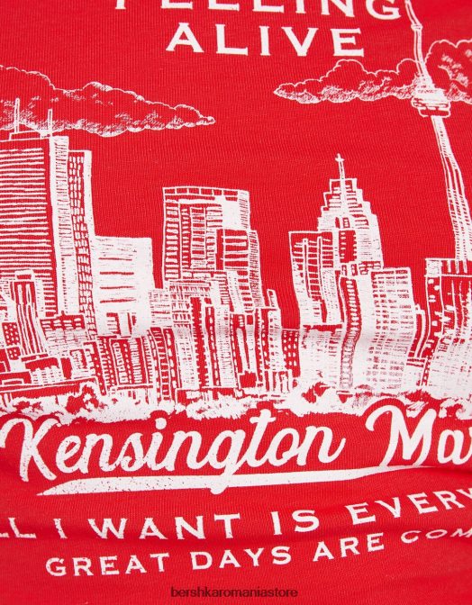 Bershka unisex tricou cu mânecă scurtă cu nervuri imprimat roșu Z86D3811 îmbrăcăminte