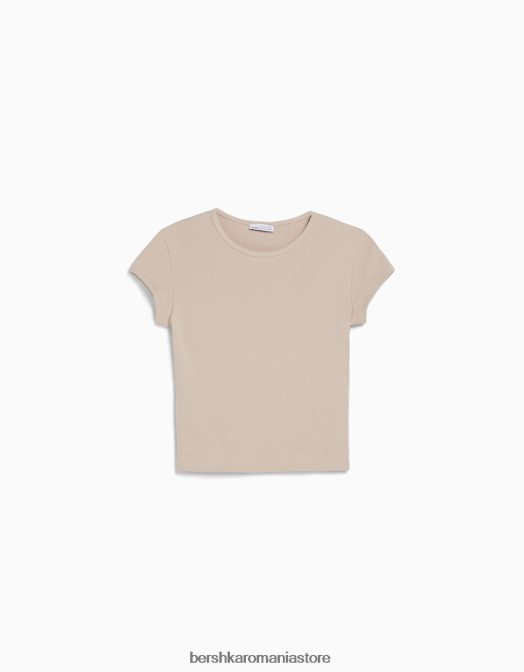 Bershka unisex tricou cu mânecă scurtă cu nervuri nisip Z86D3718 îmbrăcăminte