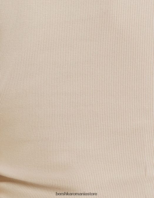 Bershka unisex tricou cu mânecă scurtă cu nervuri nisip Z86D3718 îmbrăcăminte