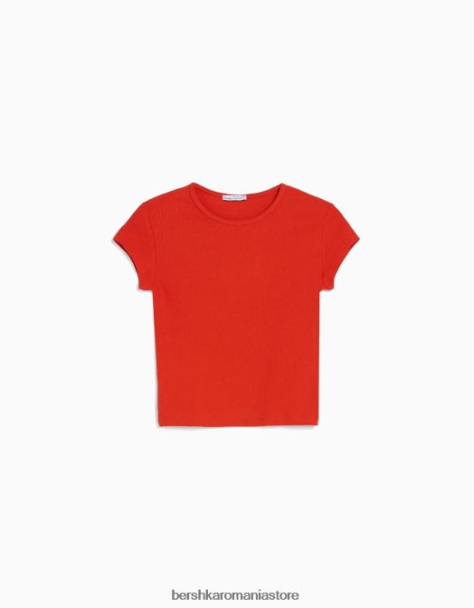 Bershka unisex tricou cu mânecă scurtă cu nervuri roșu Z86D3719 îmbrăcăminte