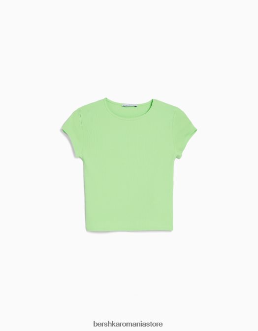 Bershka unisex tricou cu mânecă scurtă cu nervuri verde Z86D3745 îmbrăcăminte