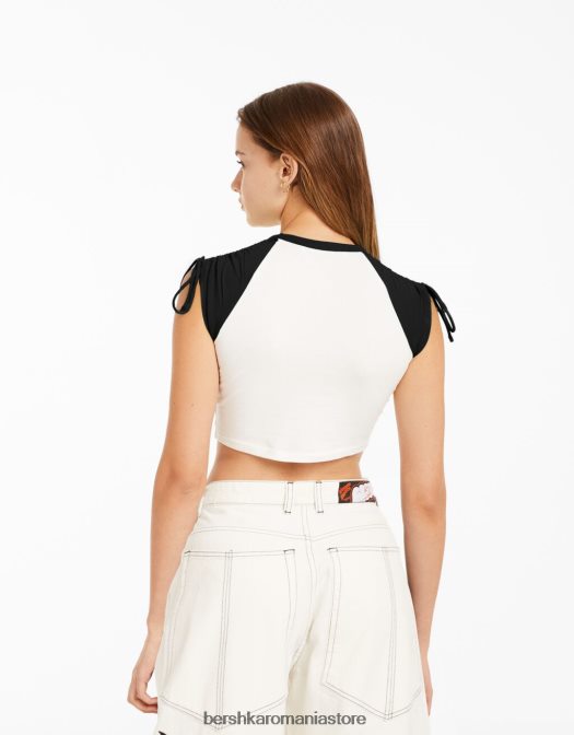 Bershka unisex tricou cu mânecă scurtă imprimat cu aplecare alb negru Z86D3797 îmbrăcăminte