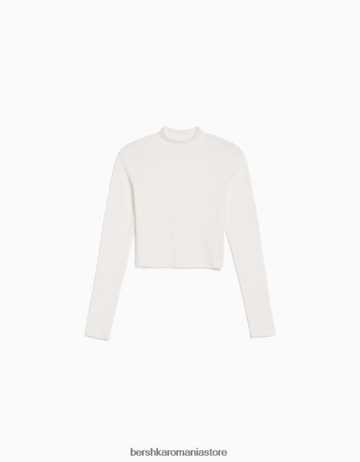 Bershka unisex tricou cu maneca lunga cu gat inalt aproape alb Z86D3819 îmbrăcăminte